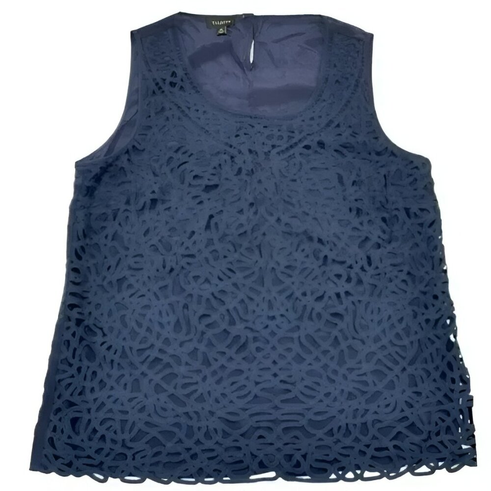 NWT Talbots Black Label Navy Blue Silk Layered Crochet Dress Blouse Tank Top 10